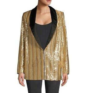 Alice + Olivia Metallic gold sequins Striped Blazer